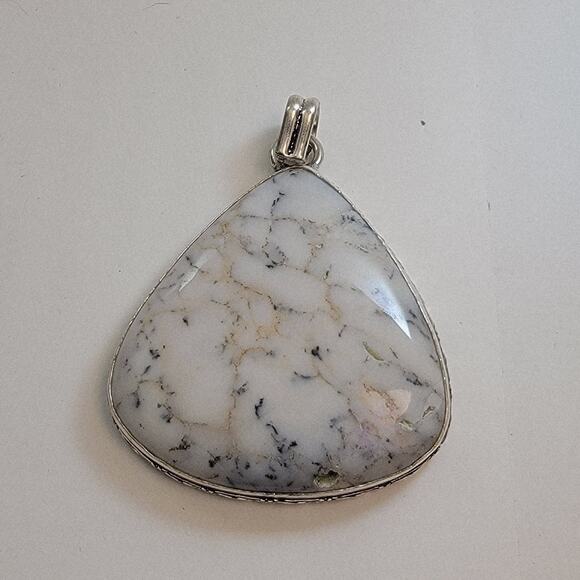 Necklace Pendants Dendritic Opal Handmade Jewelry Floral Sterling Silver Setting - Picture 1 of 10